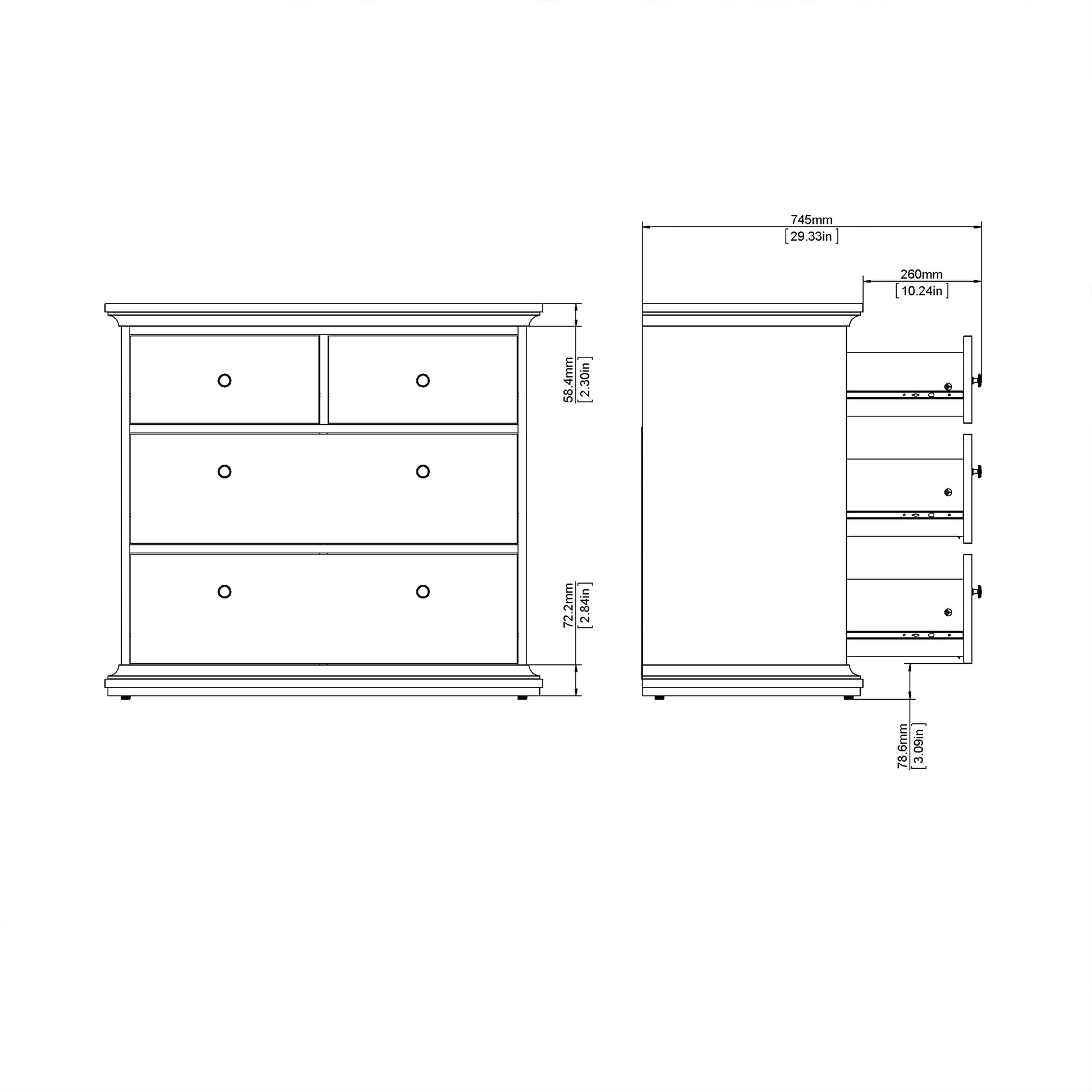 Paris Chest of 4 Drawers in White