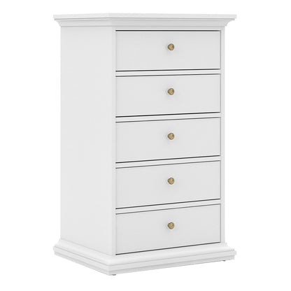 Paris Chest 5 Drawers in White