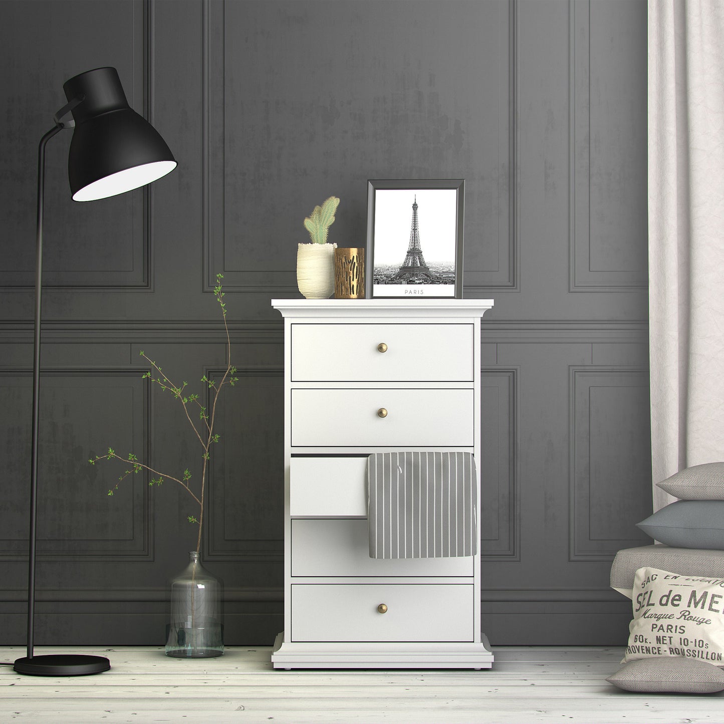 Paris Chest 5 Drawers in White