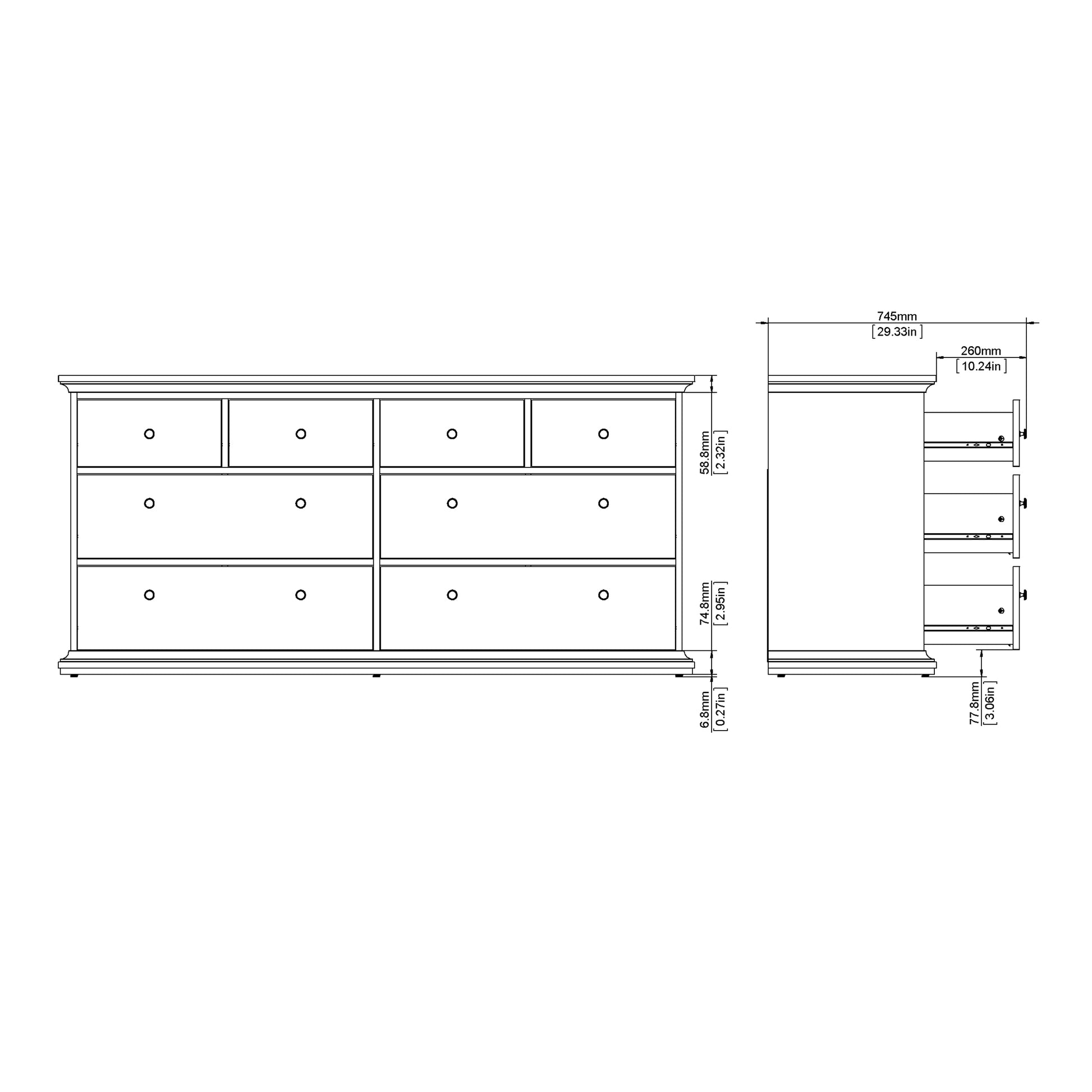 Paris Chest of 8 Drawers in Matt Grey