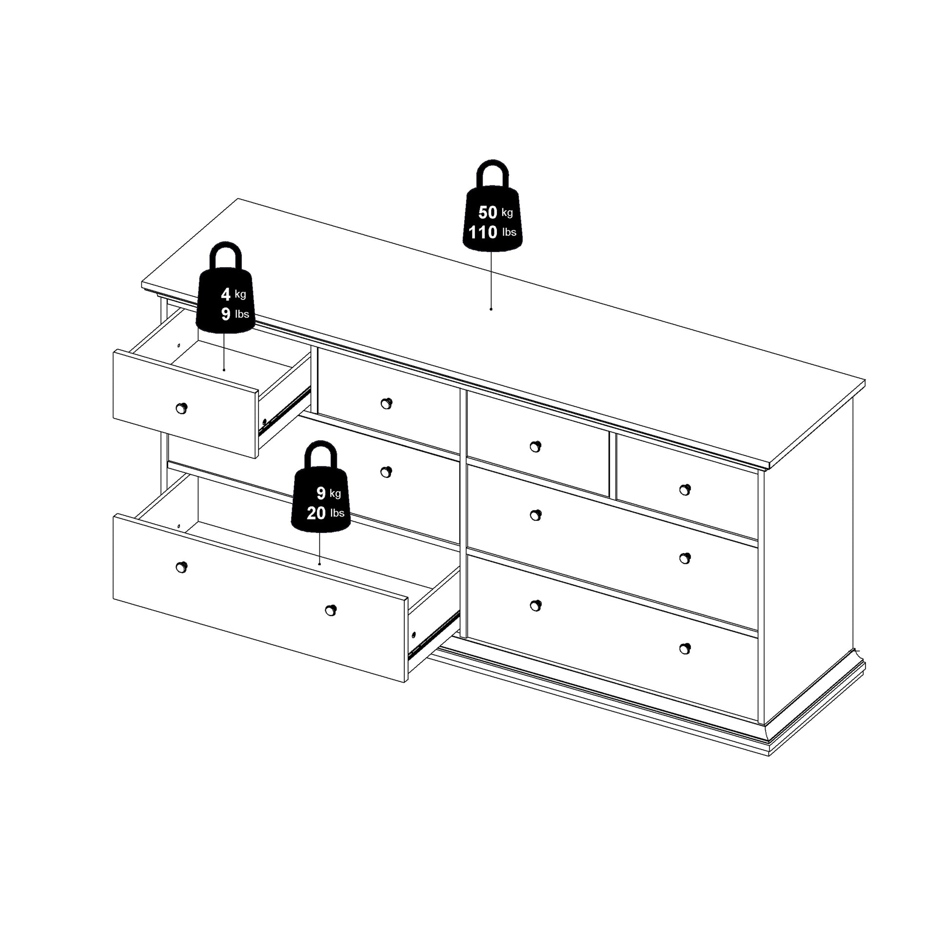 Paris Chest of 8 Drawers in Matt Grey