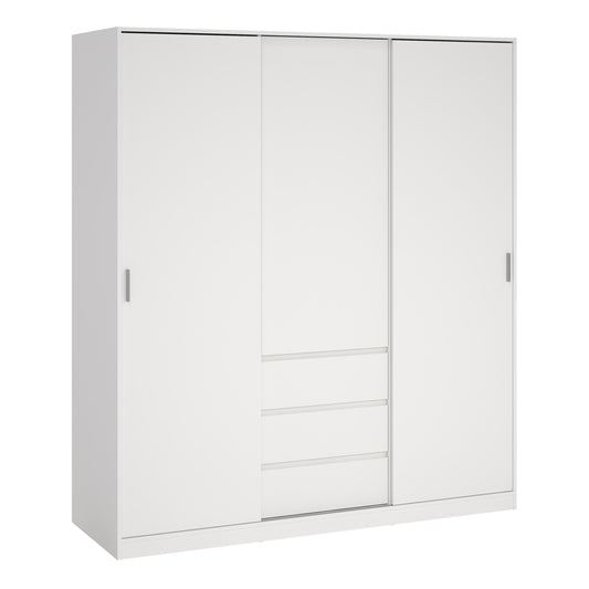 Naia Wardrobe with 2 Sliding Doors + 1 Door + 3 Drawers in White