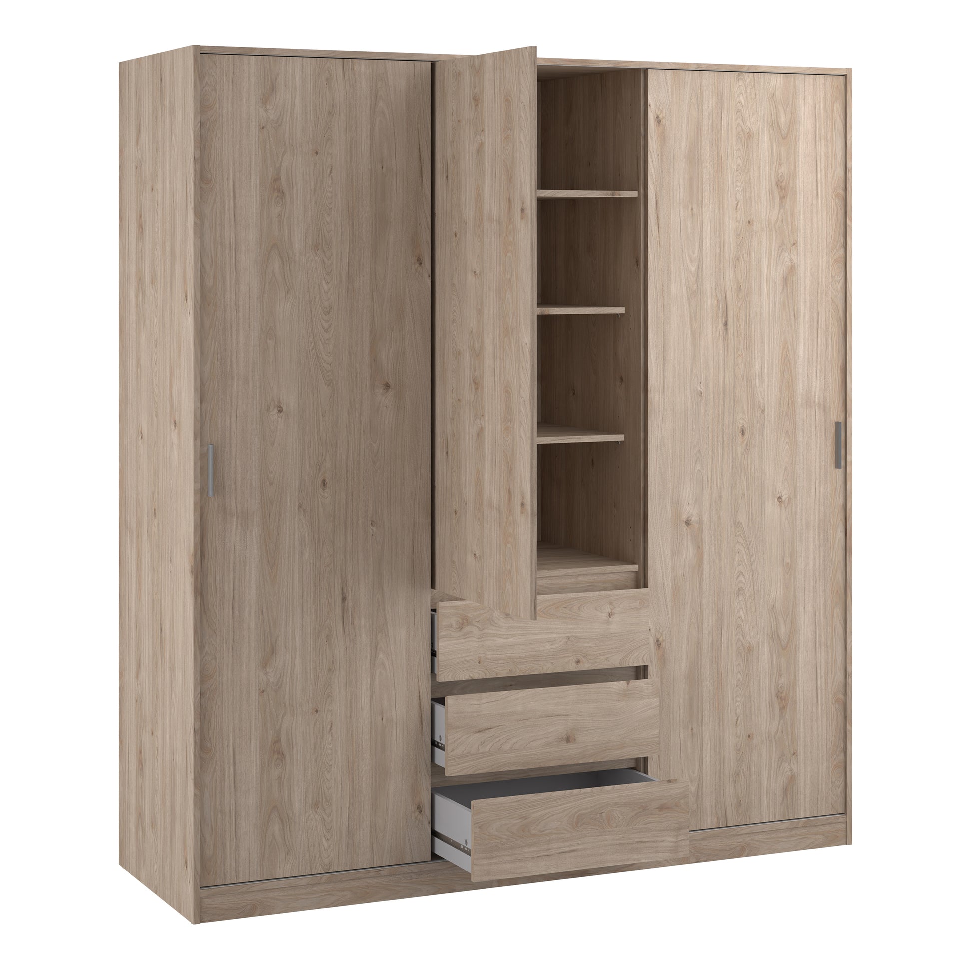 Naia Wardrobe with 2 Sliding Doors 1 Door 3 Drawers in Jackson Hickory Oak