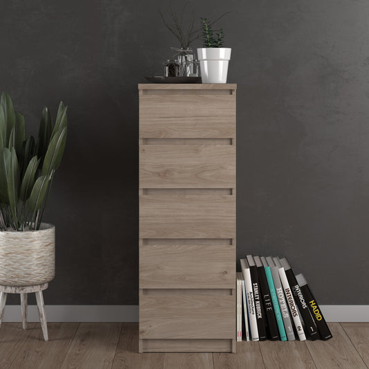 Naia Narrow Chest of 5 Drawers in Jackson Hickory Oak