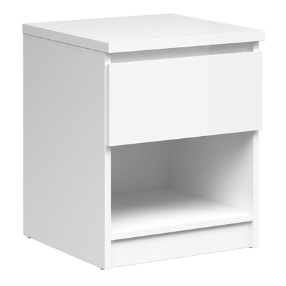 Naia Bedside 1 Drawer 1 Shelf in White High Gloss