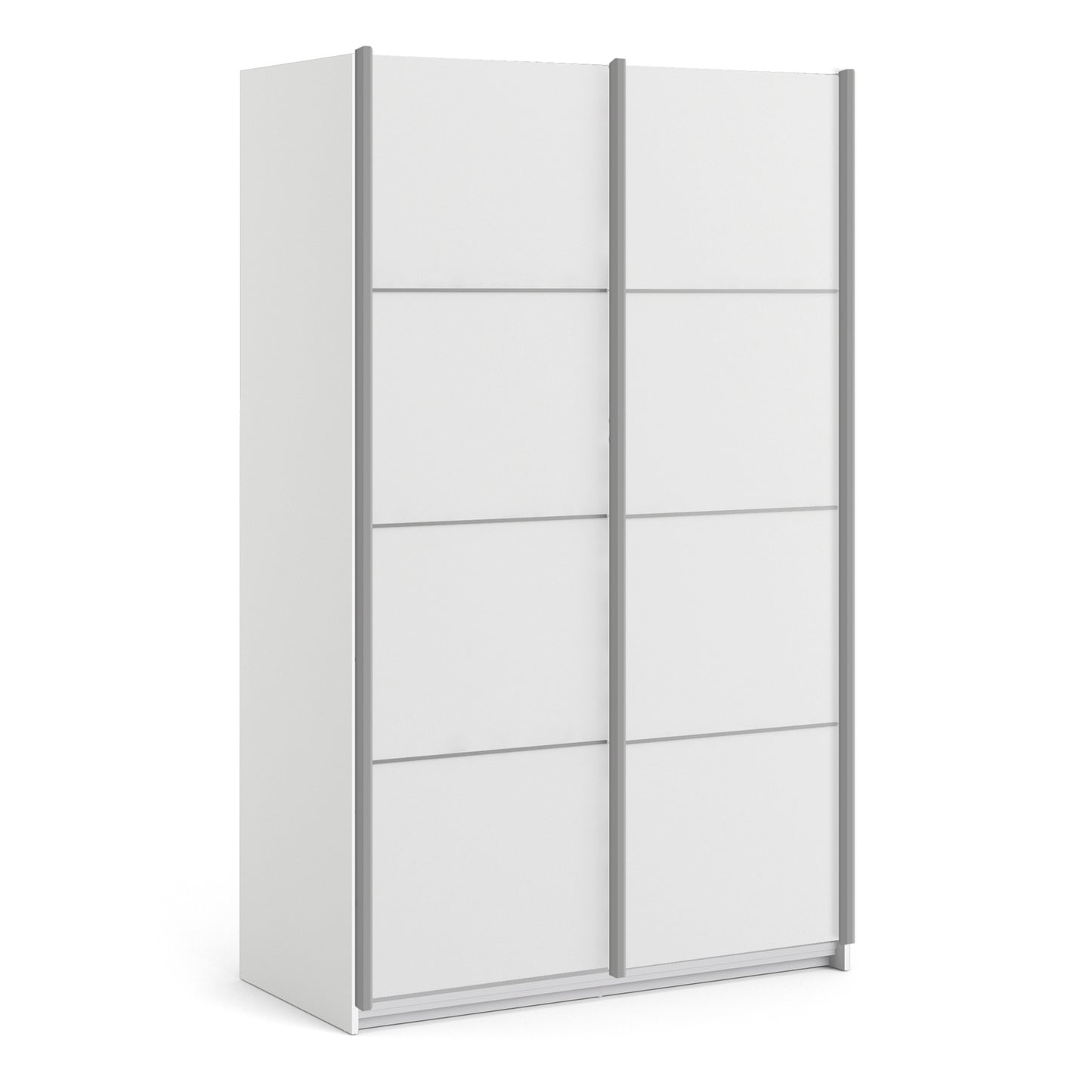 Verona Sliding Wardrobe 120cm in White with White Doors with 5 Shelves