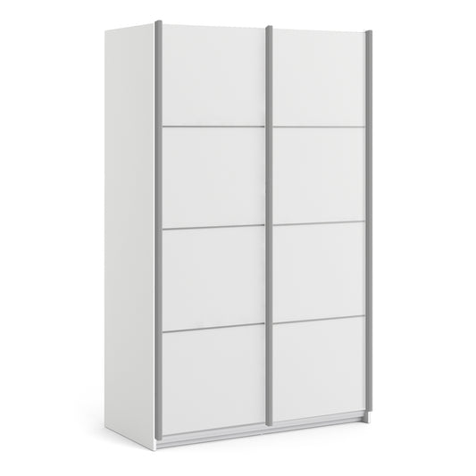 Verona Sliding Wardrobe 120cm in White with White Doors with 5 Shelves