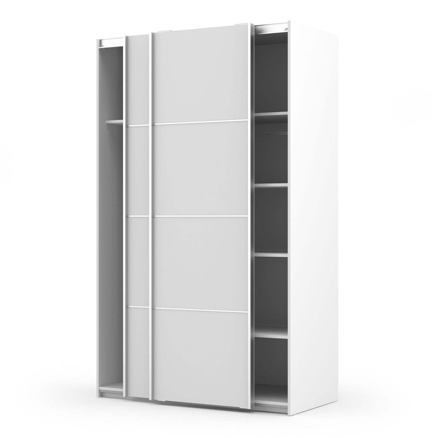 Verona Sliding Wardrobe 120cm in White with White Doors with 5 Shelves