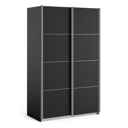 Verona Sliding Wardrobe 120cm in Black Matt with Black Matt Doors with 2 Shelves