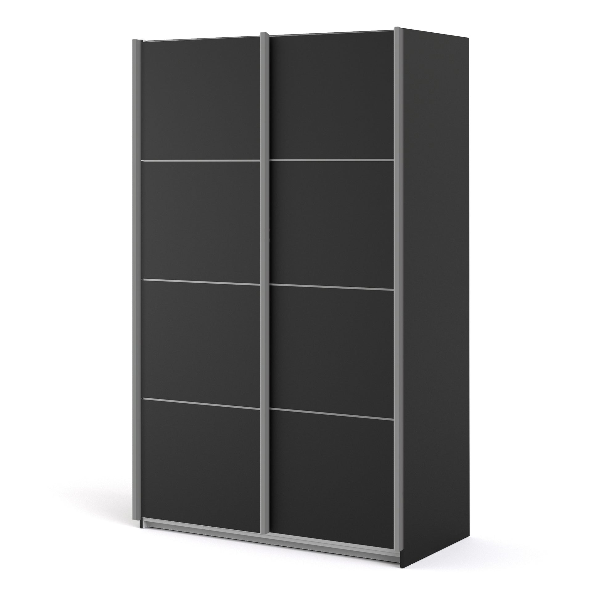 Verona Sliding Wardrobe 120cm in Black Matt with Black Matt Doors with 2 Shelves