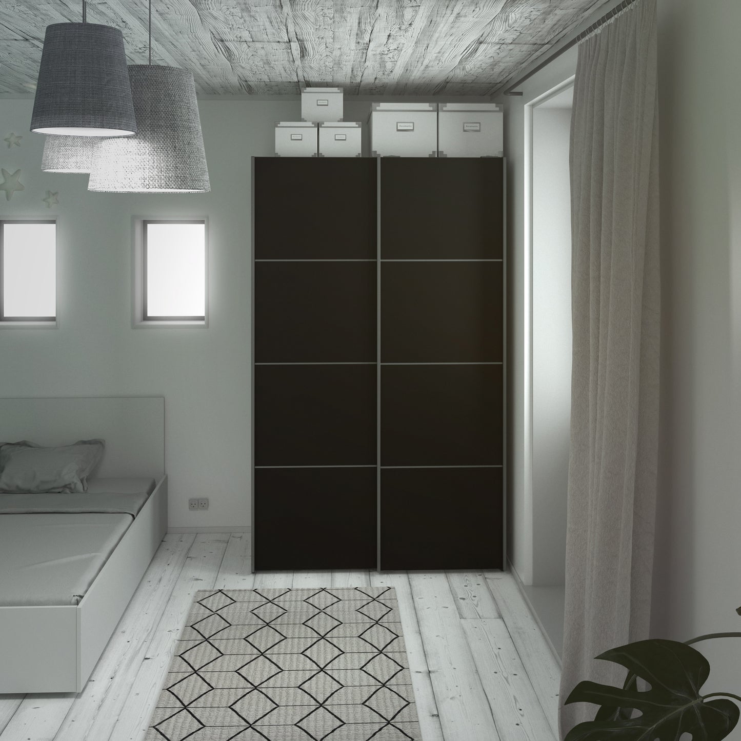 Verona Sliding Wardrobe 120cm in Black Matt with Black Matt Doors with 5 Shelves