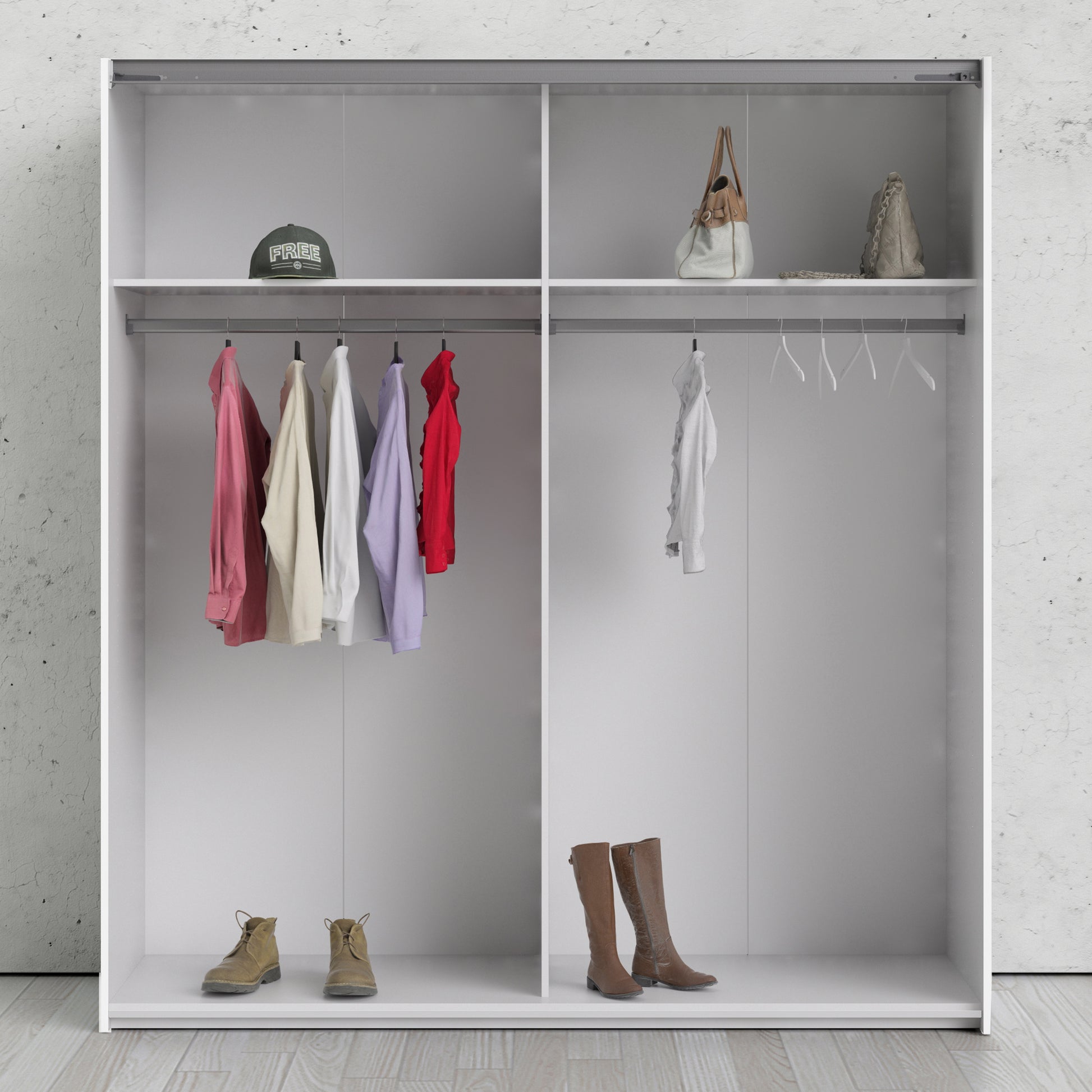 Verona Sliding Wardrobe 180cm in White with White Doors with 2 Shelves