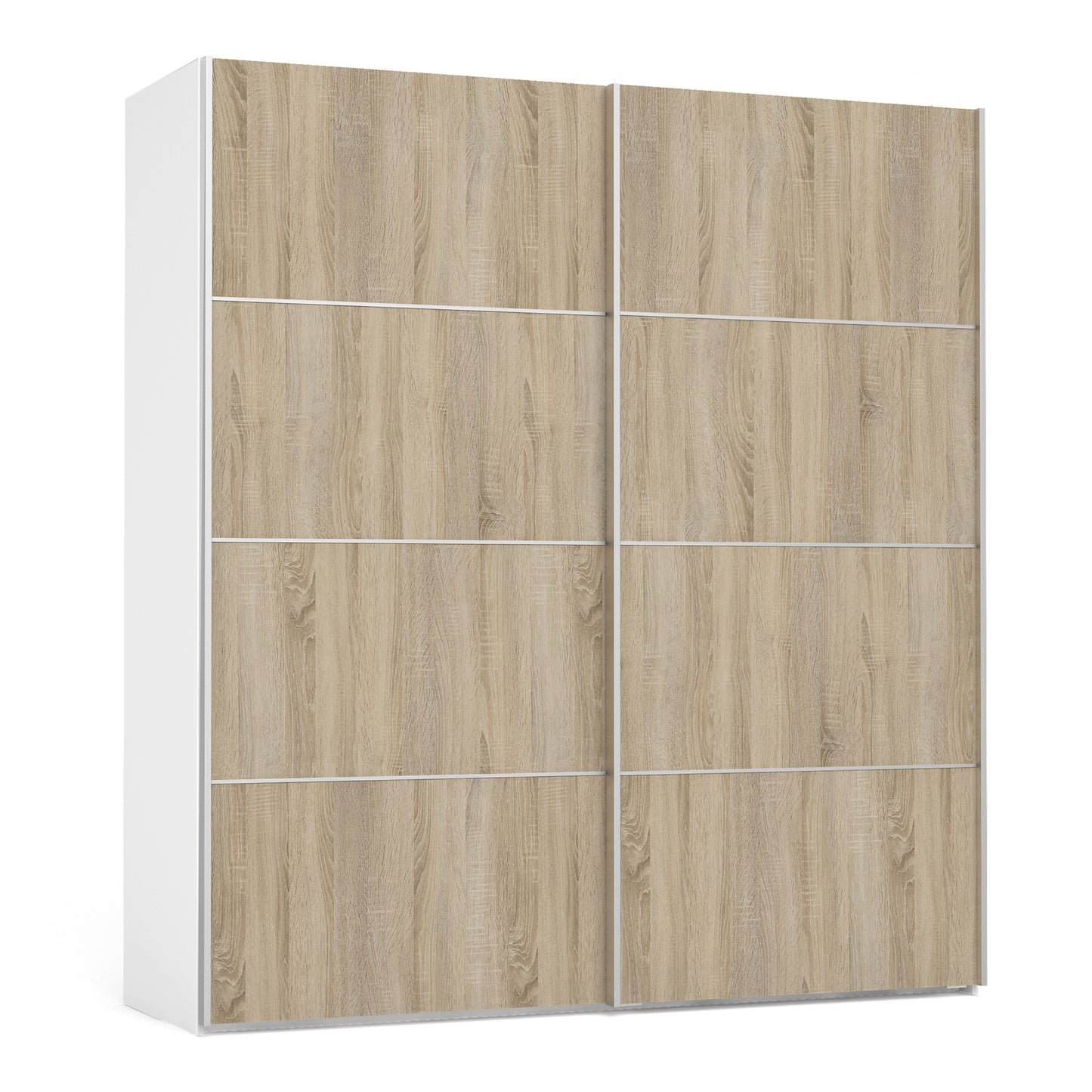 Verona Sliding Wardrobe 180cm in White with Oak Doors with 2 Shelves