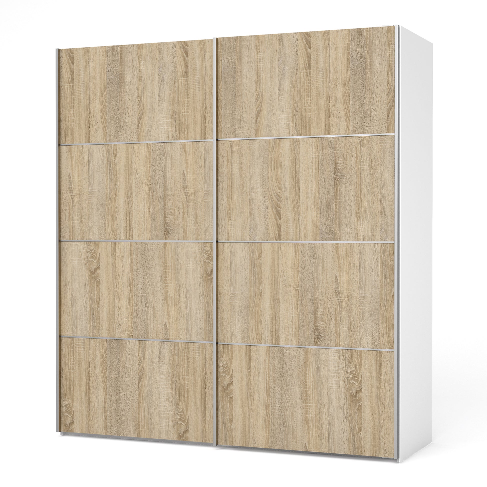 Verona Sliding Wardrobe 180cm in White with Oak Doors with 2 Shelves