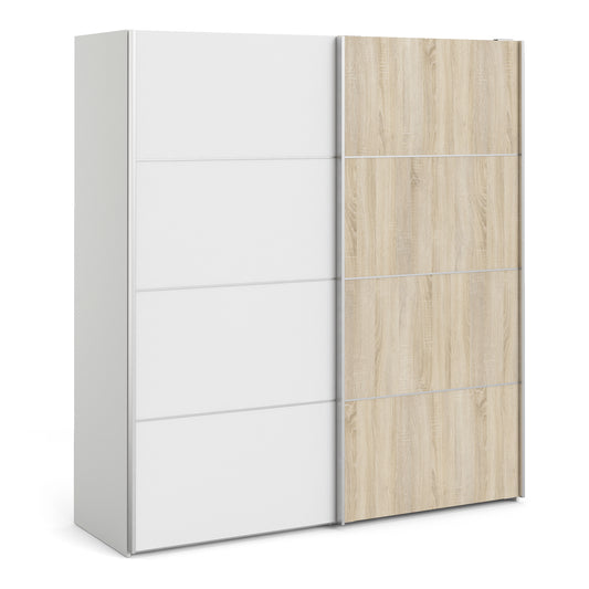 Verona Sliding Wardrobe 180cm in White with White and Oak Doors with 2 Shelves