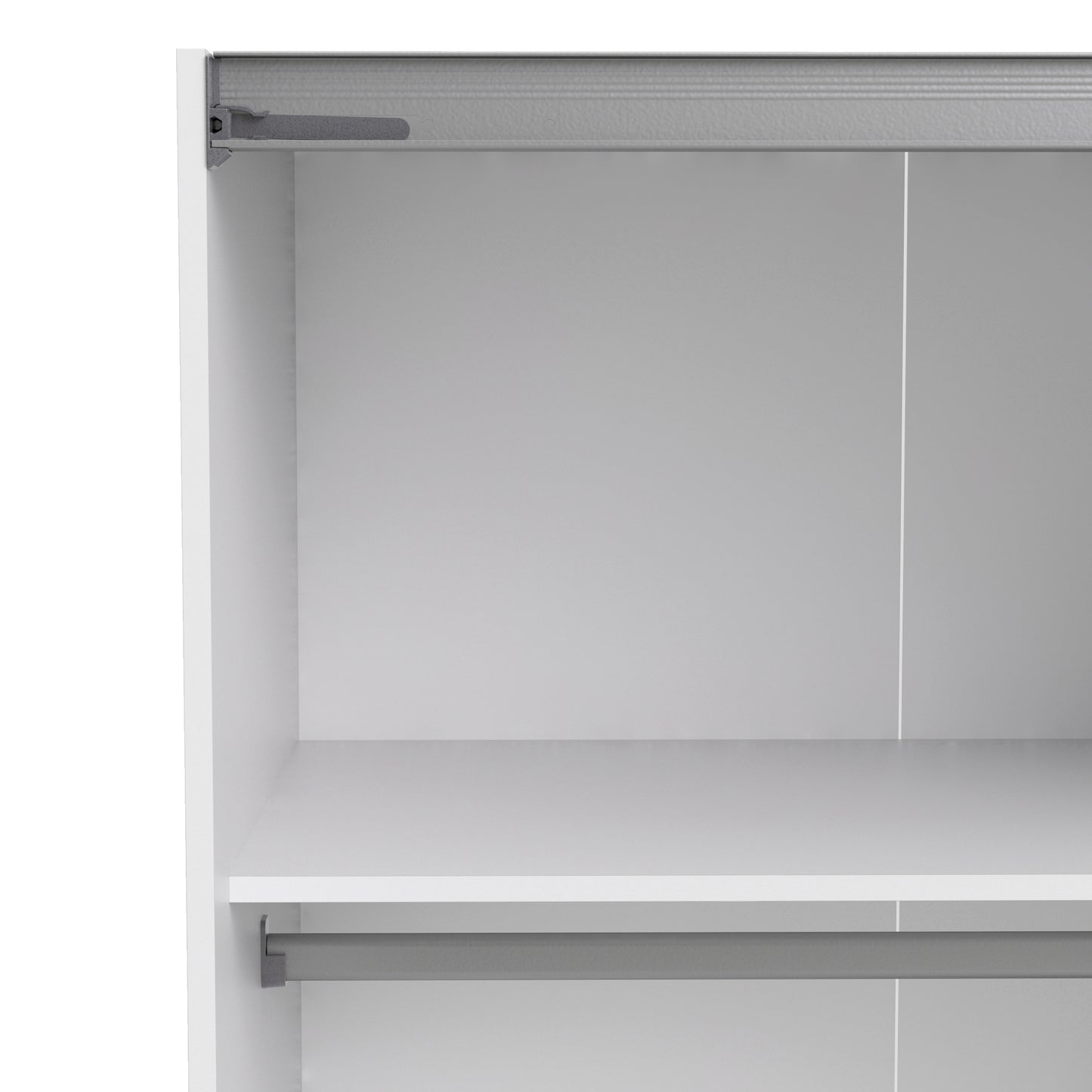 Verona Sliding Wardrobe 180cm in White with White and Mirror Doors with 2 Shelves