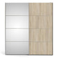 Verona Sliding Wardrobe 180cm in White with Oak and Mirror Doors with 2 Shelves