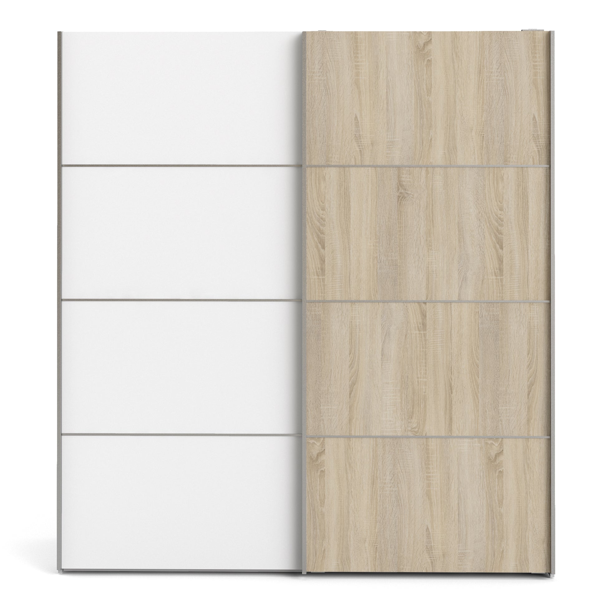 Verona Sliding Wardrobe 180cm in White with White and Oak Doors with 5 Shelves