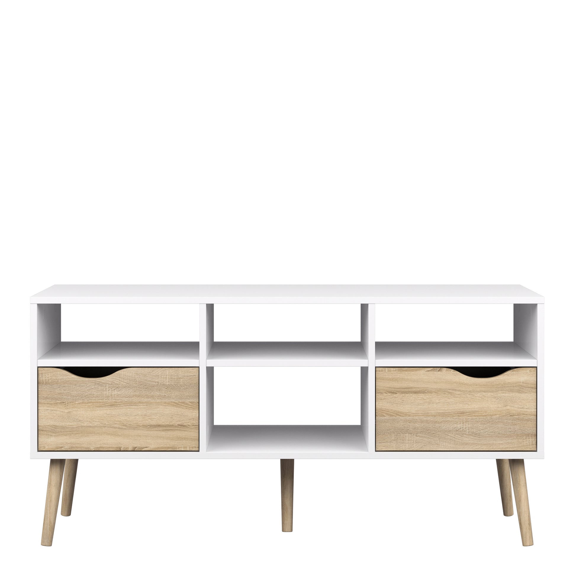 Oslo TV Unit Wide 2 Drawers 4 Shelves in White and Oak