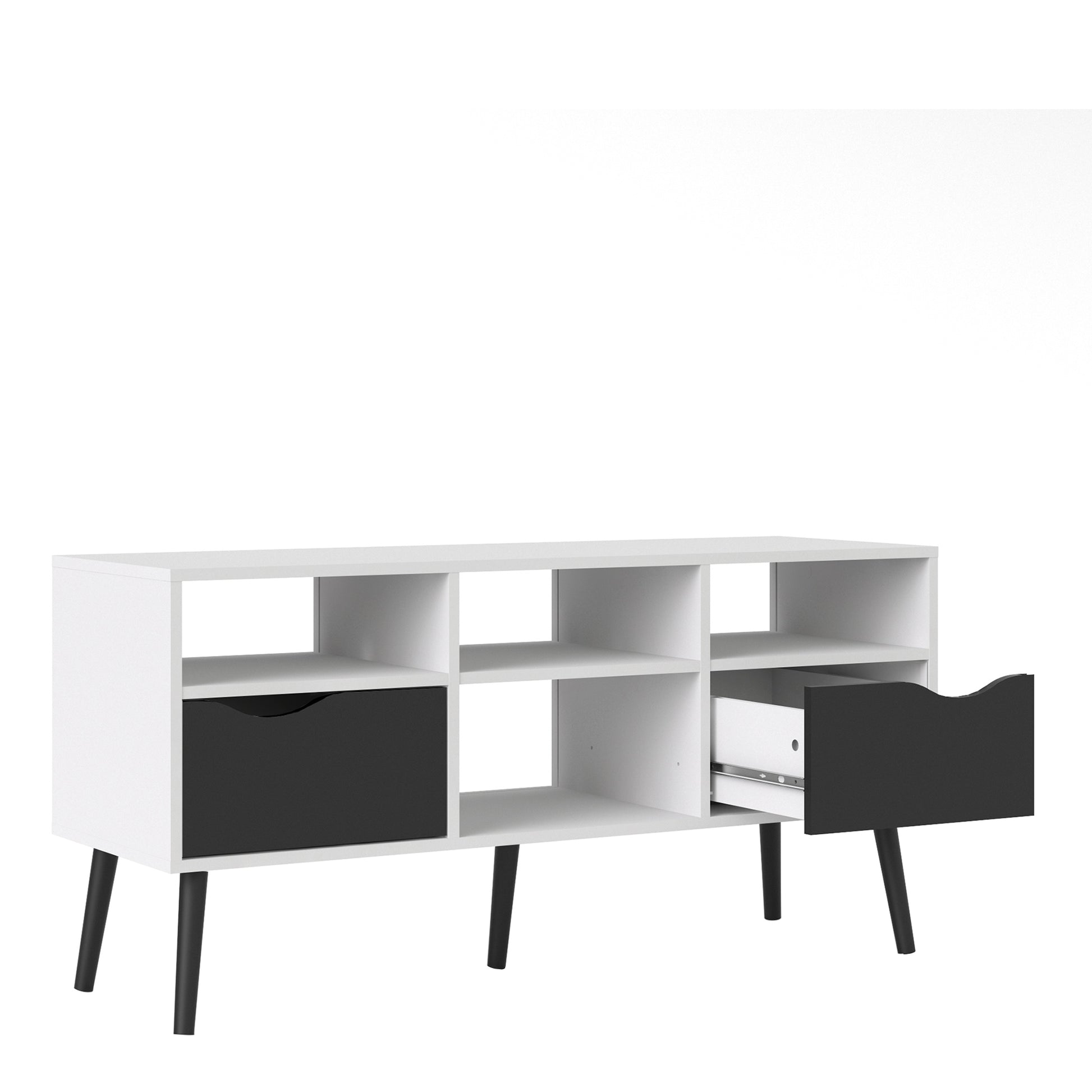 Oslo TV Unit Wide 2 Drawers 4 Shelves in White and Black Matt