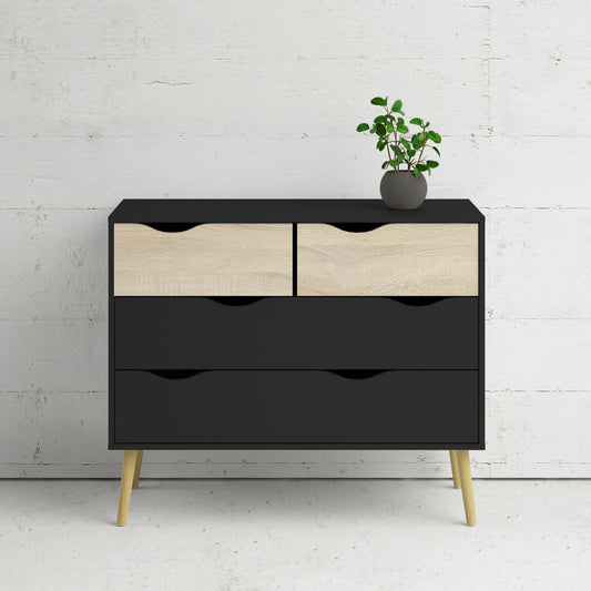 Oslo Chest of 4 Drawers in Black and Oak