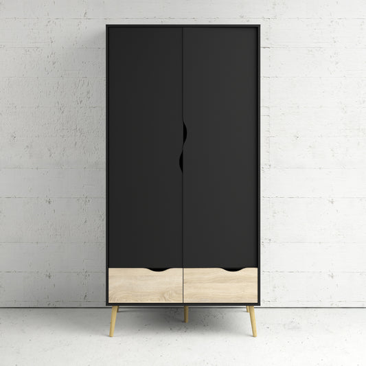 Oslo Wardrobe 2 Doors 2 Drawers in Black and Oak