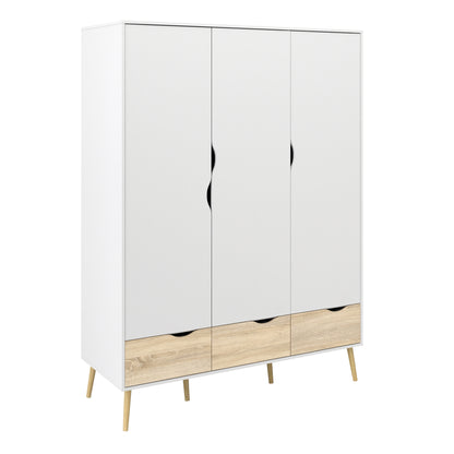 Oslo Wardrobe 3 Doors 3 Drawers in White and Oak