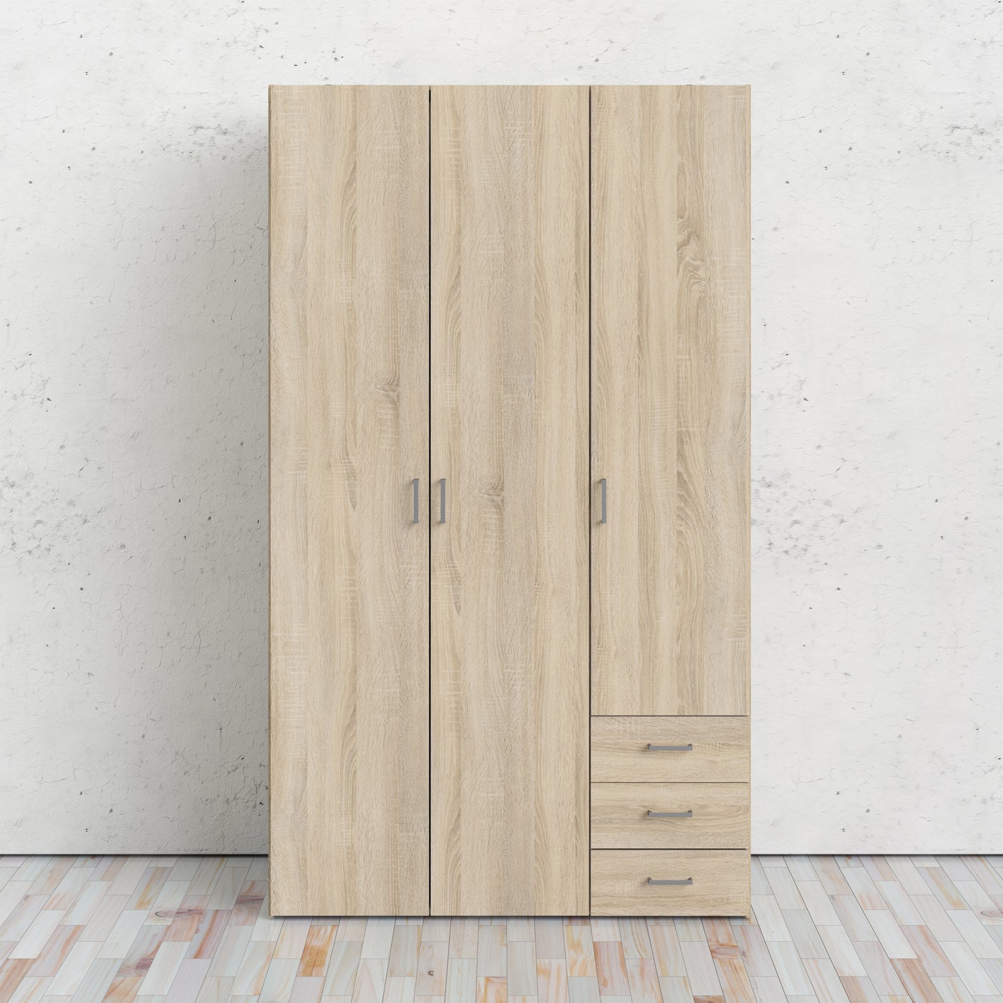 Space Wardrobe 3 Doors 3 Drawers in Oak 2000