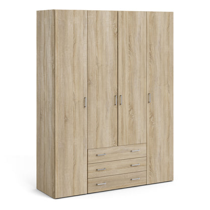 Space Wardrobe 4 Doors 3 Drawers in Oak 2000