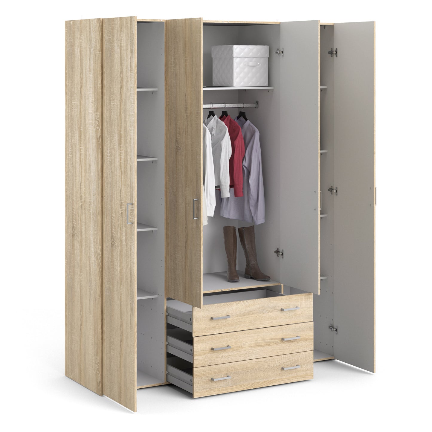 Space Wardrobe 4 Doors 3 Drawers in Oak 2000