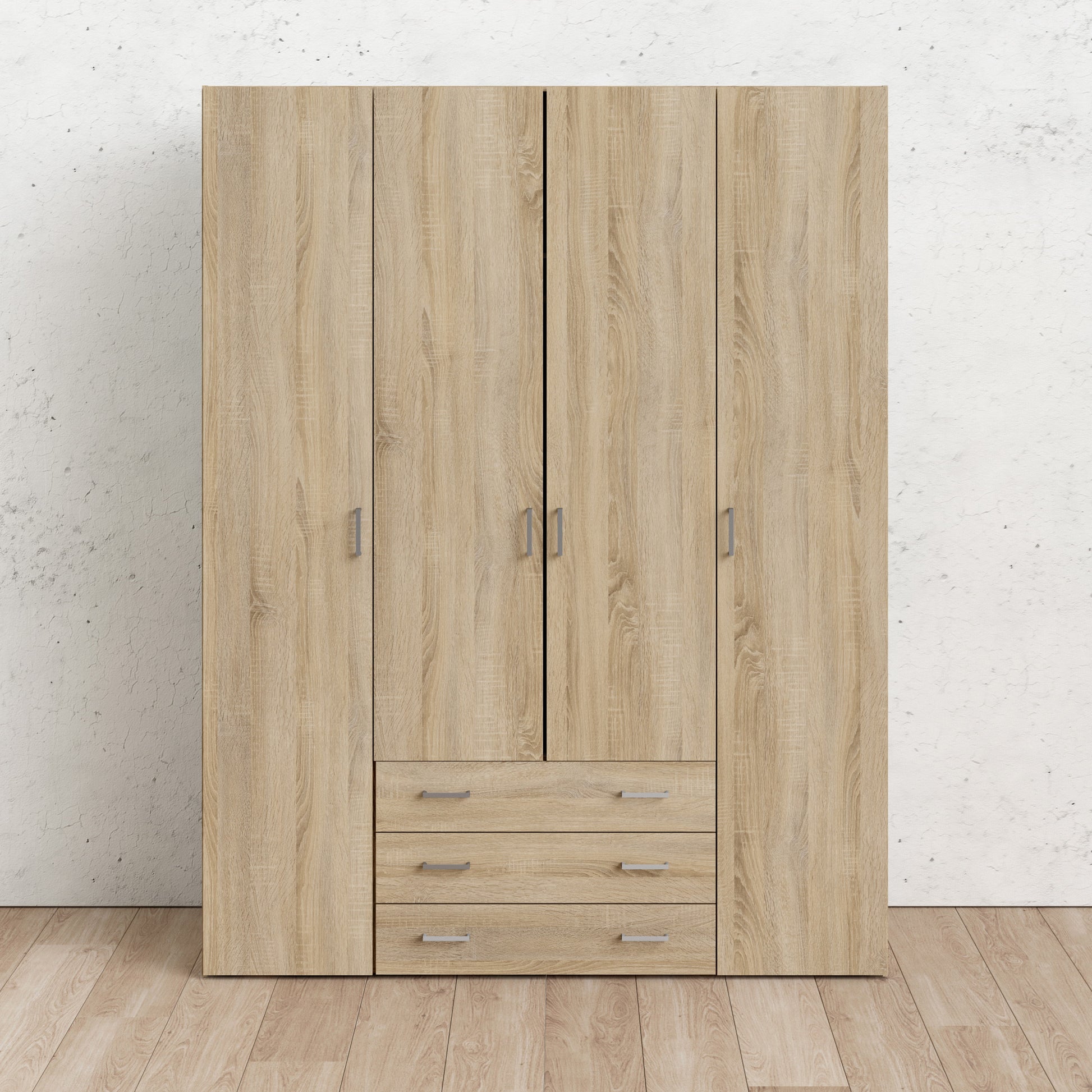 Space Wardrobe 4 Doors 3 Drawers in Oak 2000