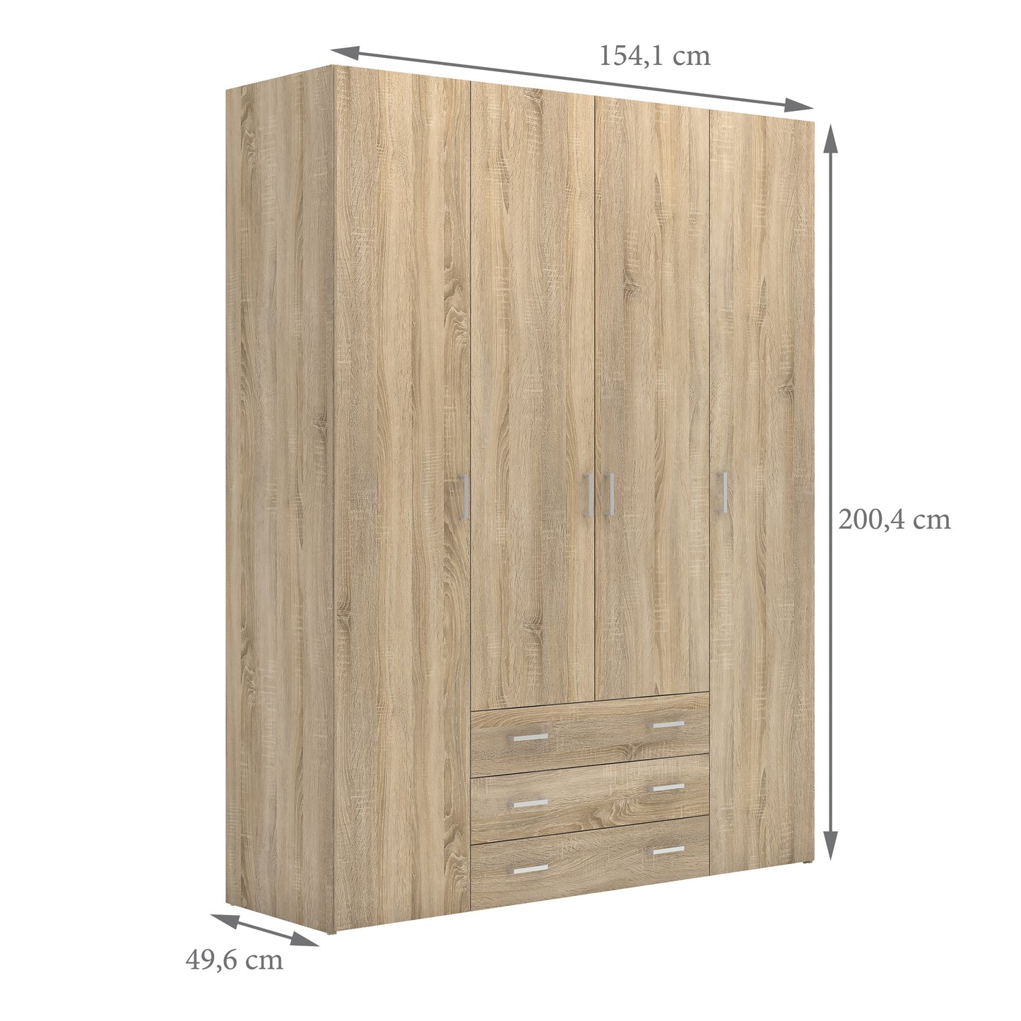 Space Wardrobe 4 Doors 3 Drawers in Oak 2000