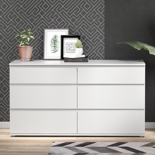 Nova Wide Chest of 6 Drawers (3+3) in White