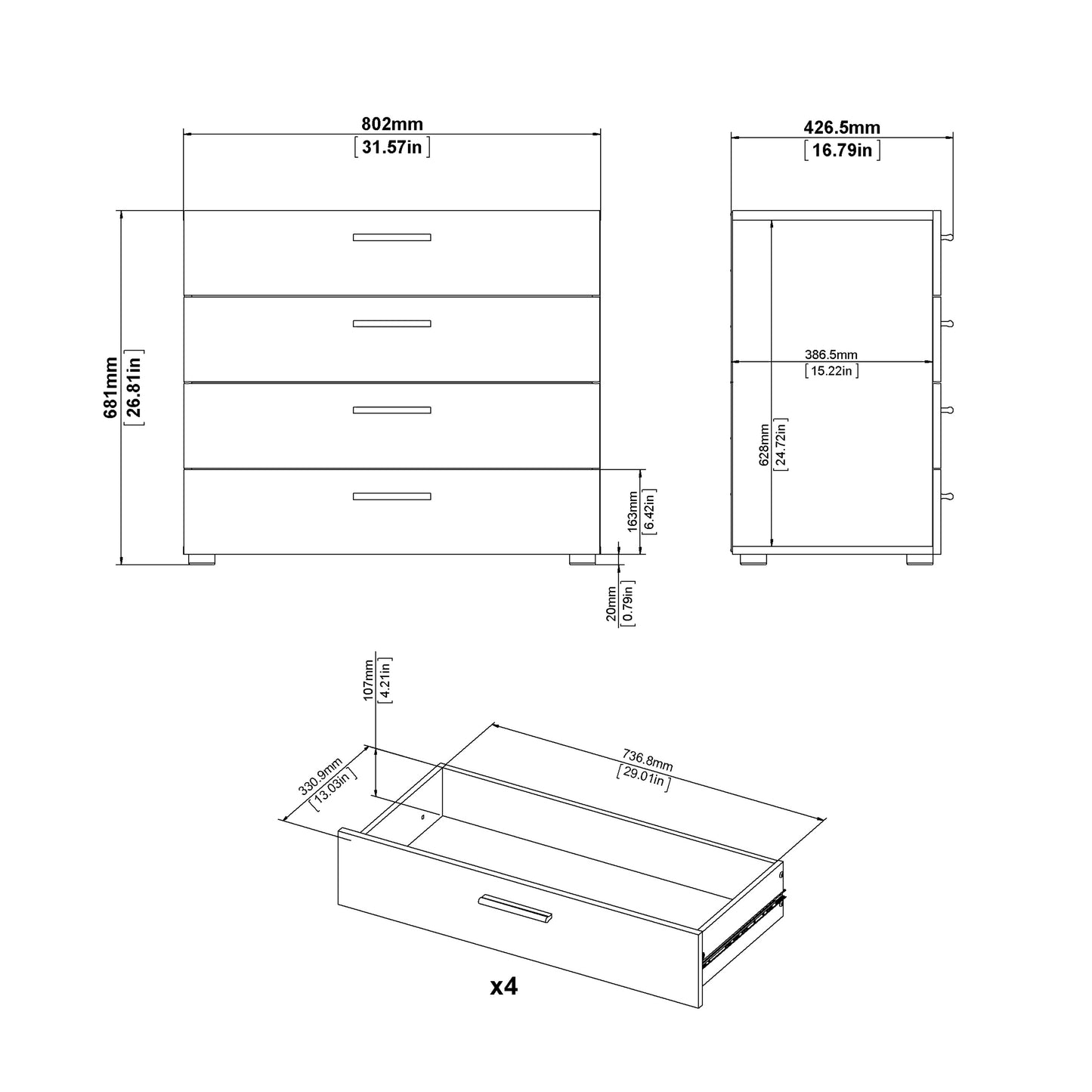 Pepe Chest of 4 Drawers in Walnut