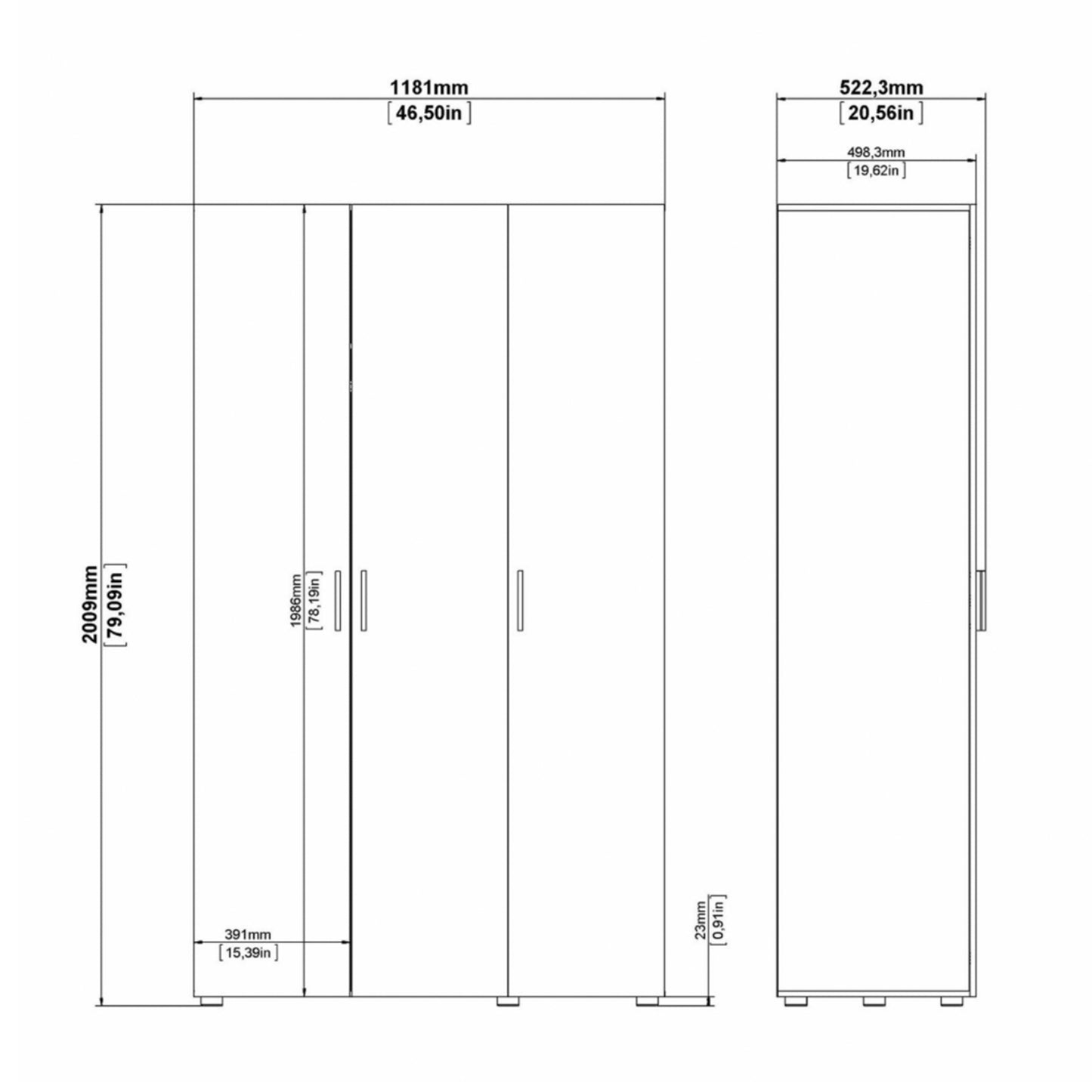 Pepe Wardrobe with 3 Doors in White