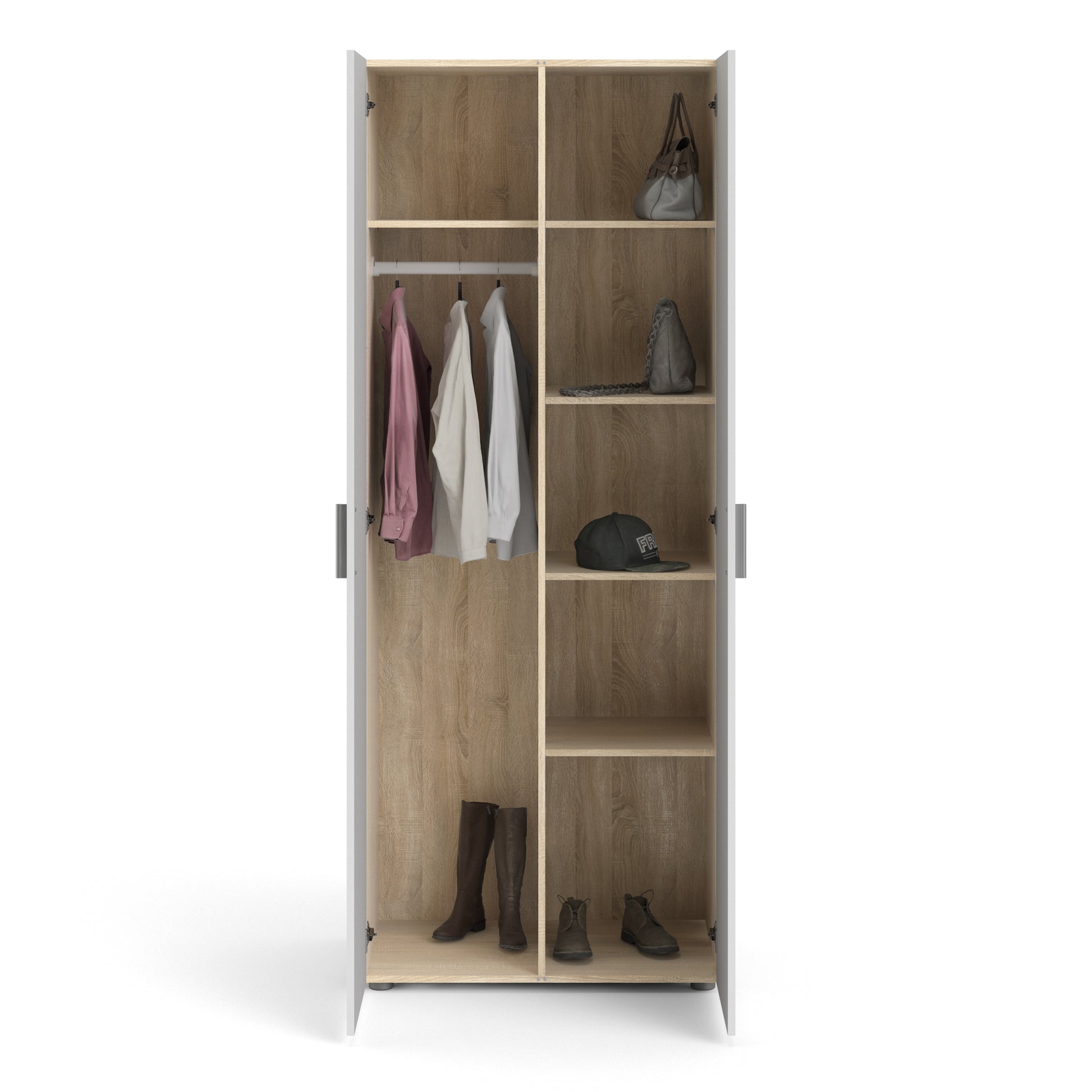 Pepe Wardrobe with 2 Doors in Oak with White High Gloss