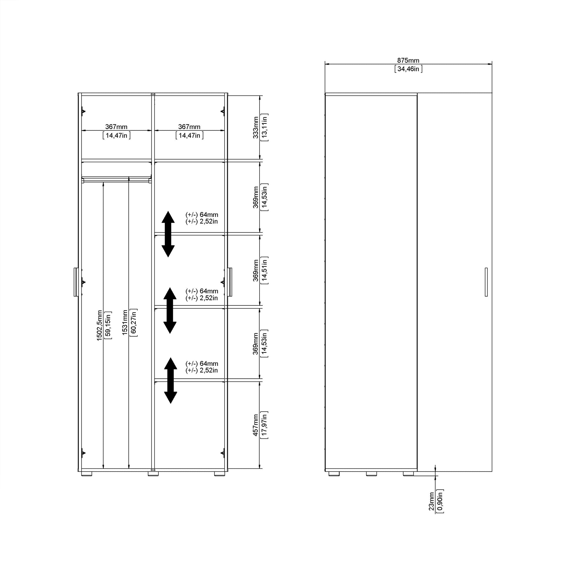 Pepe Wardrobe with 2 Doors in Black