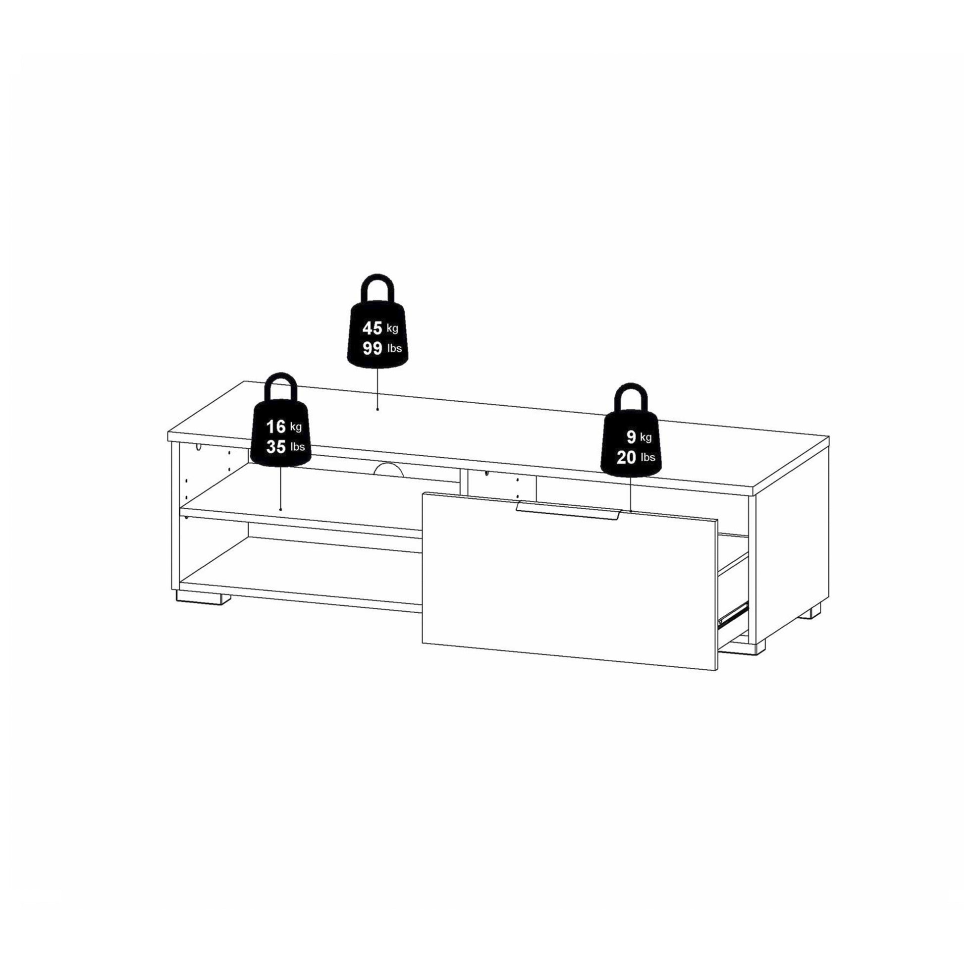 Match TV Unit 1 Drawers 2 Shelf in White High Gloss