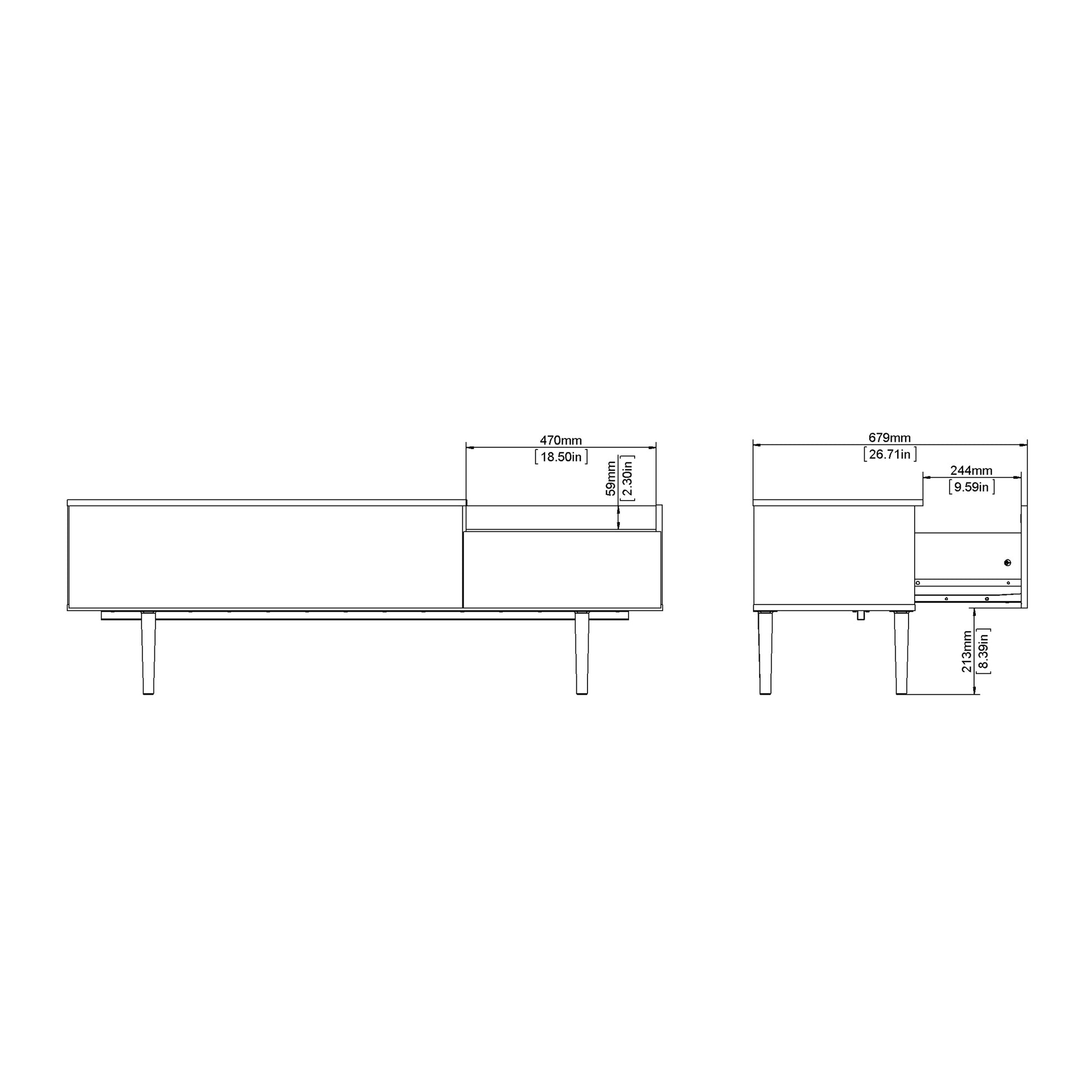 Unit Sideboard 2 Drawers 3 Doors in White and Walnut