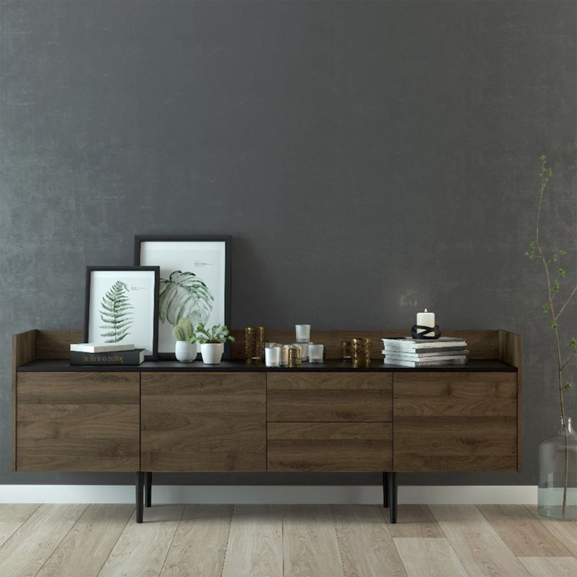 Unit Sideboard 2 Drawers 3 Doors in Walnut and Black