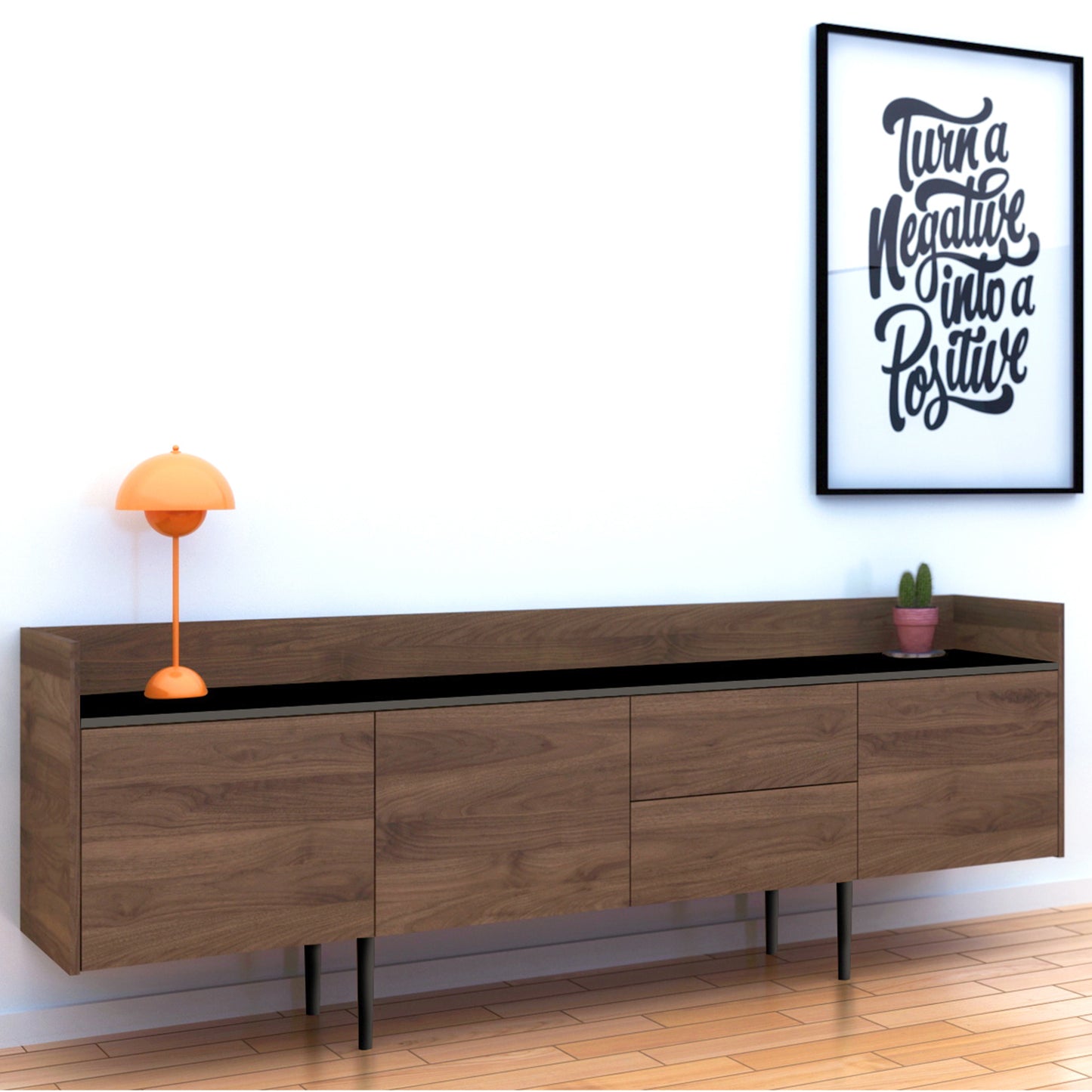 Unit Sideboard 2 Drawers 3 Doors in Walnut and Black