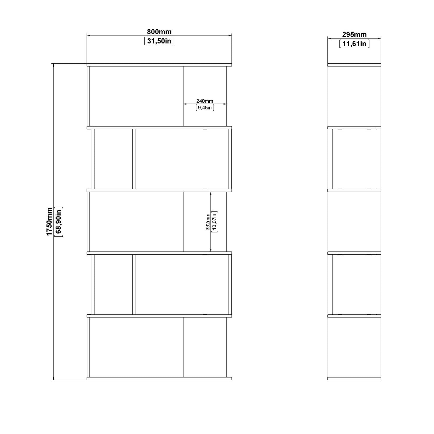 Maze Open Bookcase 4 Shelves in Jackson Hickory Oak and White