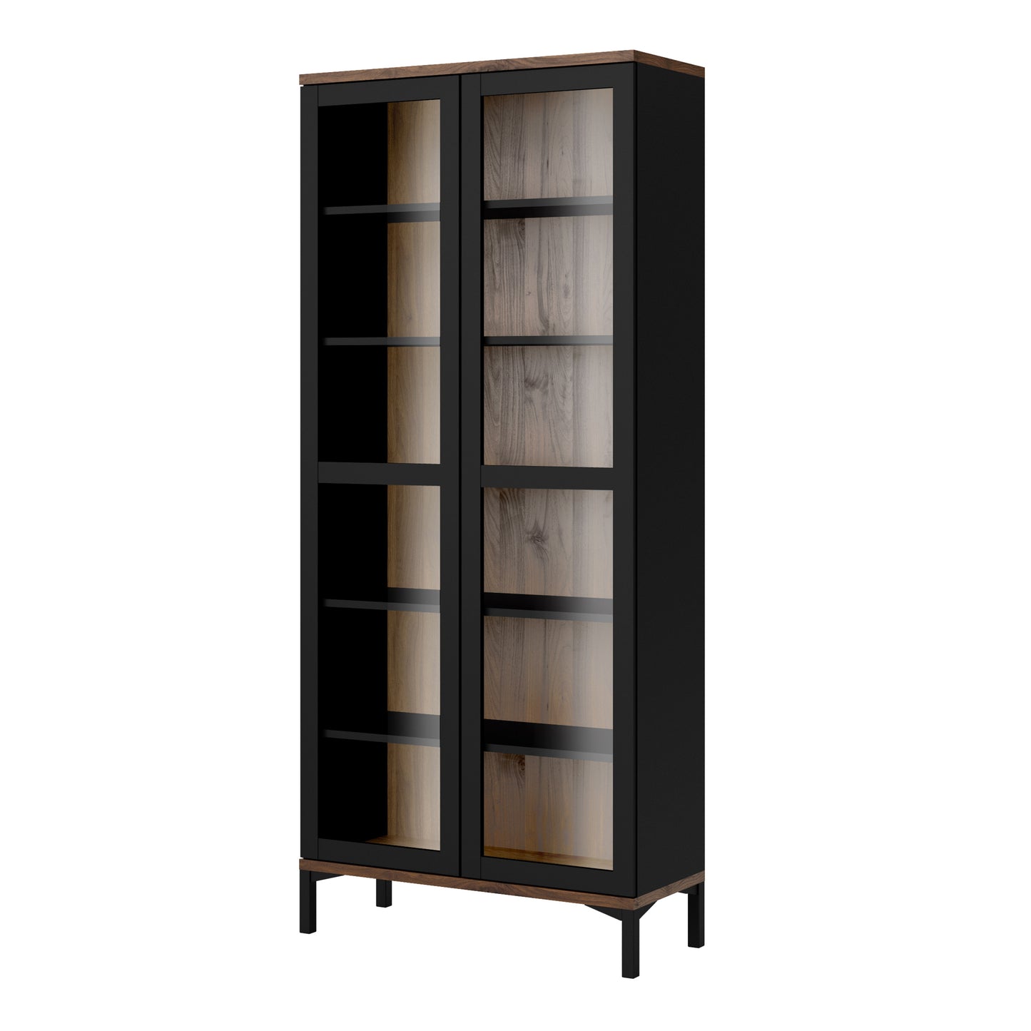 Roomers Display Cabinet Glazed 2 Doors in Black and Walnut