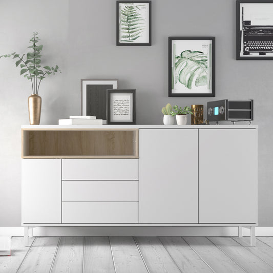 Roomers Sideboard 3 Drawers 3 Doors in White and Oak