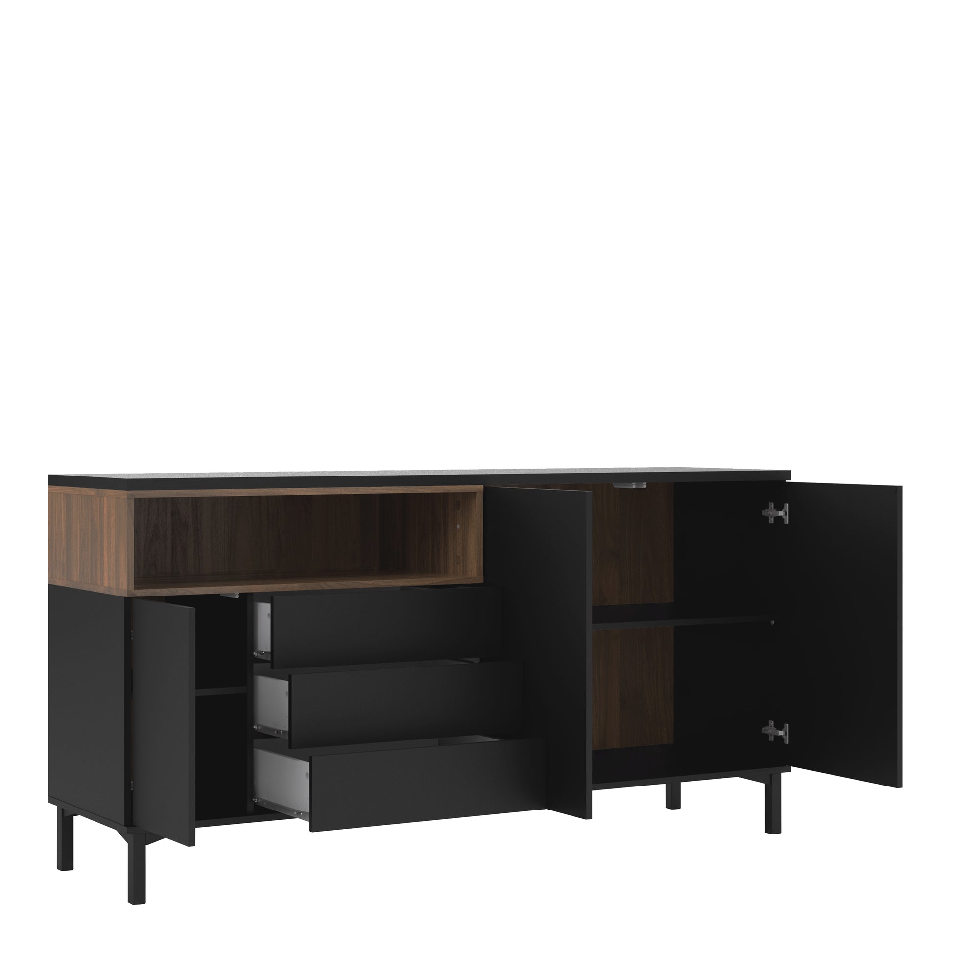 Roomers Sideboard 3 Drawers 3 Doors in Black and Walnut