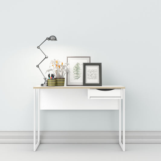 Function Plus Desk 1 Drawer in White with Oak Trim