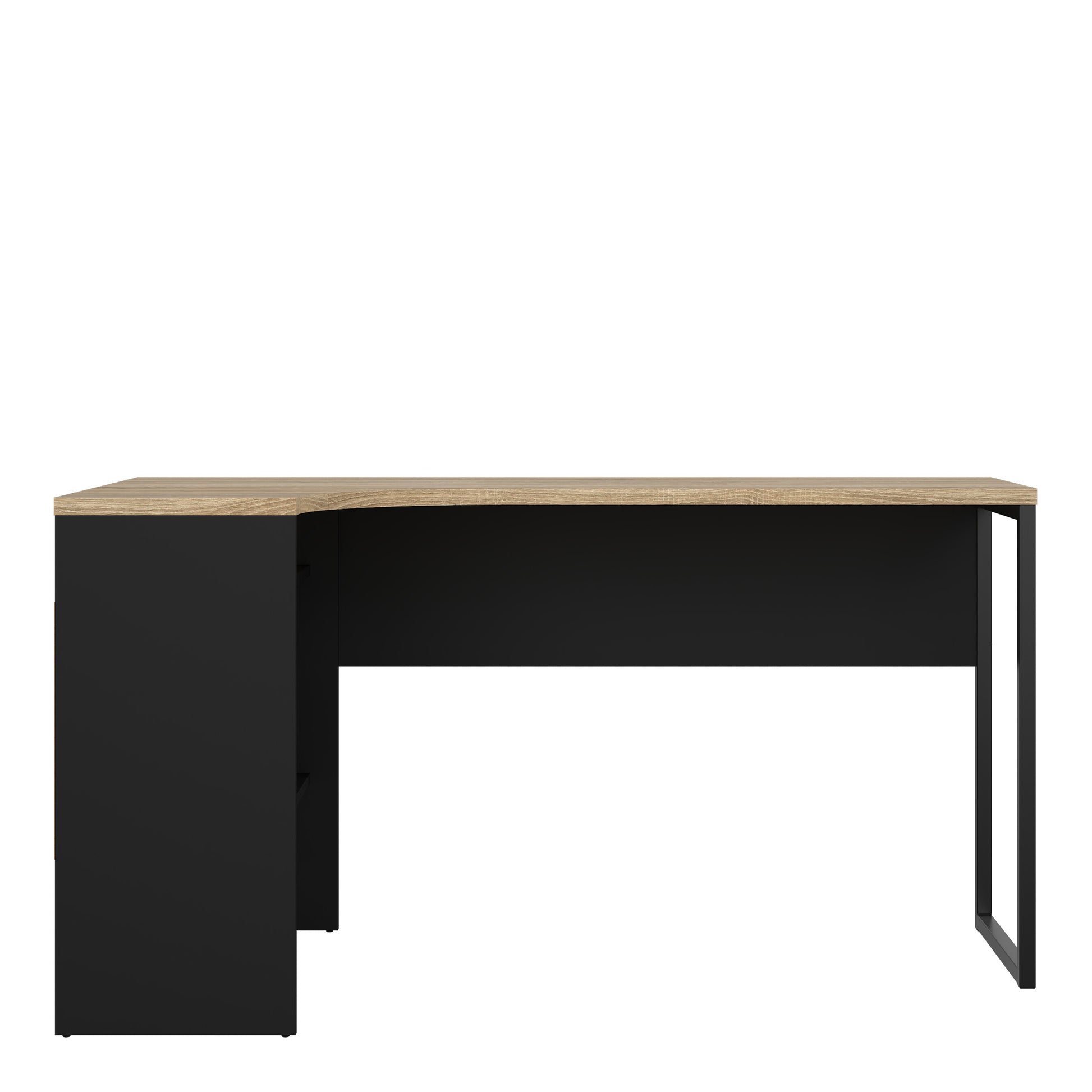 Function Plus Corner Desk 2 Drawers in Black Matt and Oak