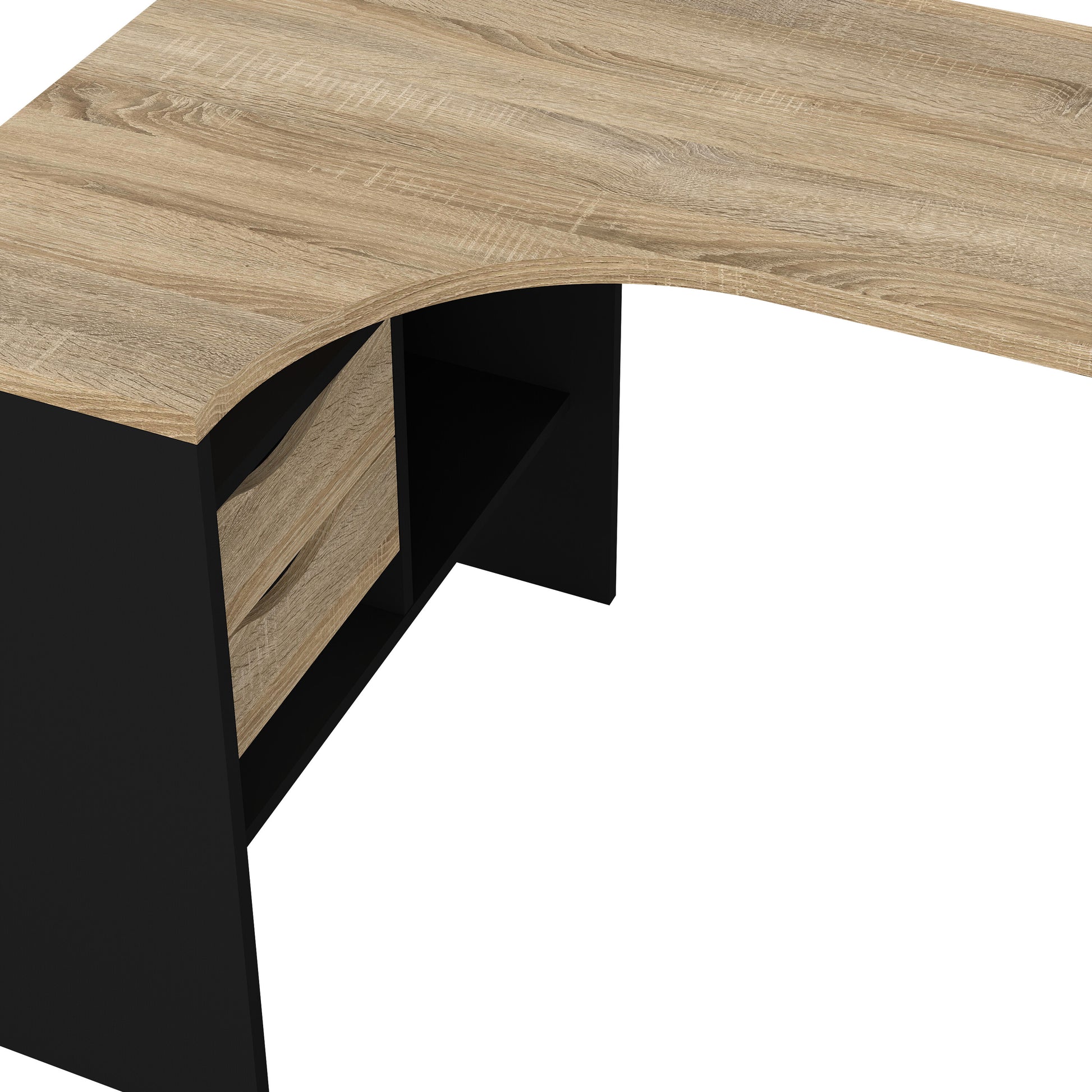 Function Plus Corner Desk 2 Drawers in Black Matt and Oak