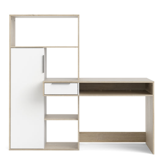 Function Plus Desk Multi Functional Desk with Drawer and 1 Door in White and Oak