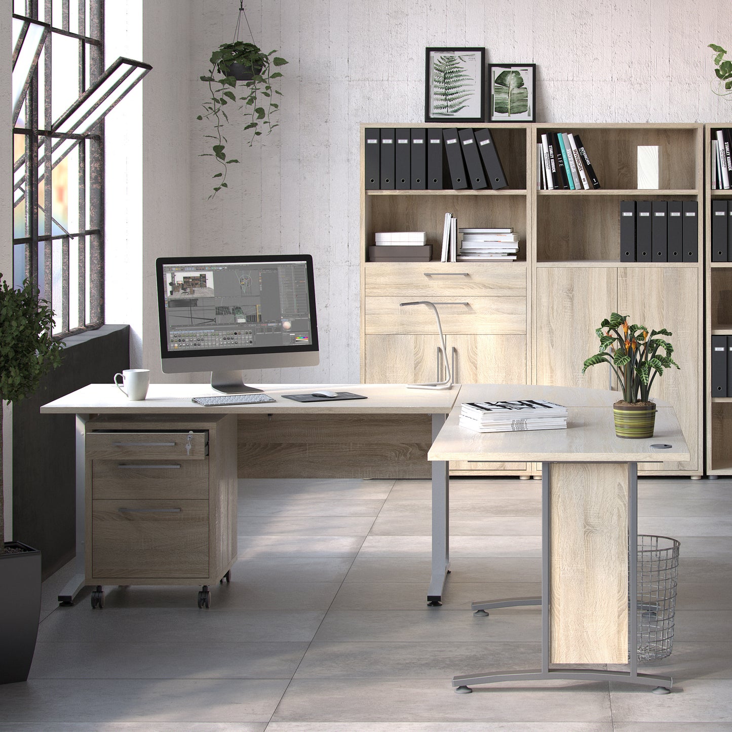 Prima Desk 120cm in Oak with White Legs